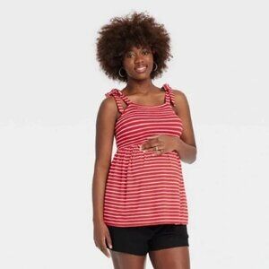 NEW Isabel Maternity Red Striped Tie Strap Maternity Tank Top